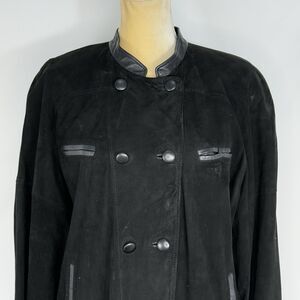 Vtg Friitala Finland Women’s Black Suede Leather Double-Breasted Jacket Size 6